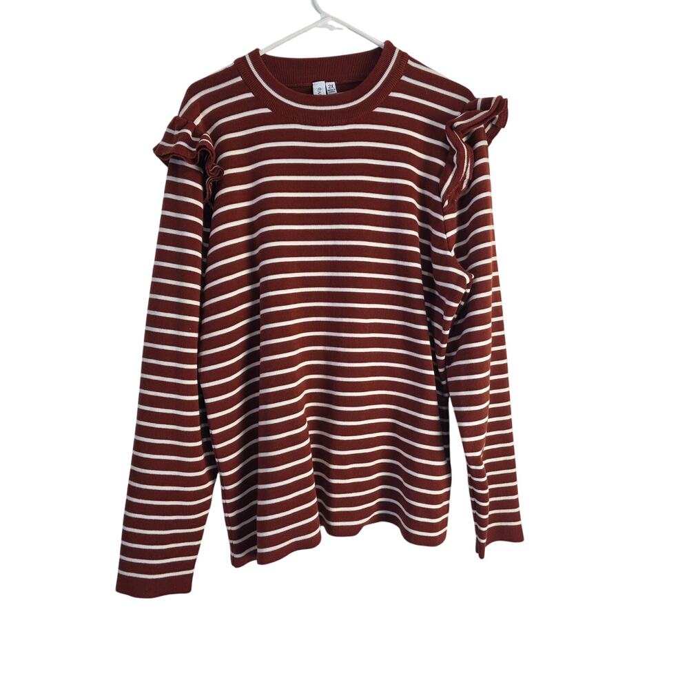 Grace‎ + Karma Coquette Sweater 2x Womens Plus Size Brown Striped Long Sleeve